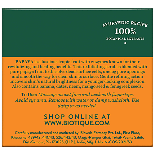 BIOTIQUE Brightening & Revitalizing Face Scrub - Papaya, Tan Removal, All Skin Type 75 g