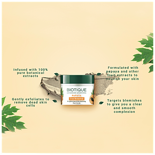 BIOTIQUE Brightening & Revitalizing Face Scrub - Papaya, Tan Removal, All Skin Type 75 g