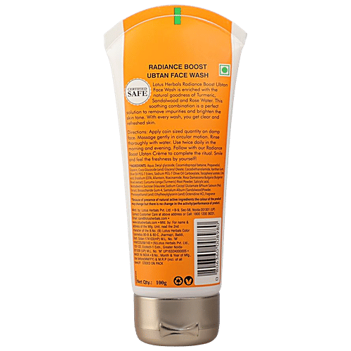 LOTUS HERBALS Radiance Boost Ubtan Face Wash - Turmeric, Sandalwood & Rose Water, Paraben Free 100 g