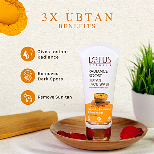 LOTUS HERBALS Radiance Boost Ubtan Face Wash - Turmeric, Sandalwood & Rose Water, Paraben Free 100 g
