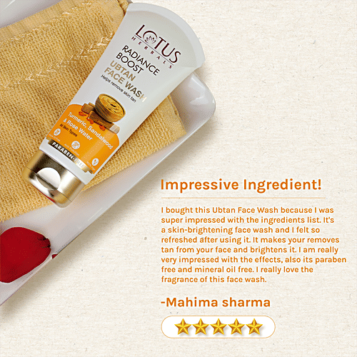 LOTUS HERBALS Radiance Boost Ubtan Face Wash - Turmeric, Sandalwood & Rose Water, Paraben Free 100 g