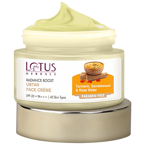 LOTUS HERBALS Radiance Boost Ubtan Face Creme - SPF 20, PA+++, Paraben Free, For All Skin Types 50 g