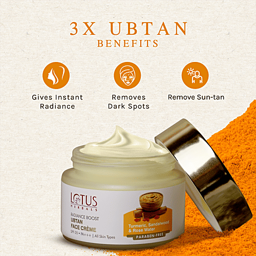 LOTUS HERBALS Radiance Boost Ubtan Face Creme - SPF 20, PA+++, Paraben Free, For All Skin Types 50 g