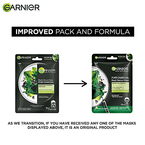 GARNIER Pure Charcoal Black Serum Face Sheet Mask - For Oily Skin With Open Pores 28 g