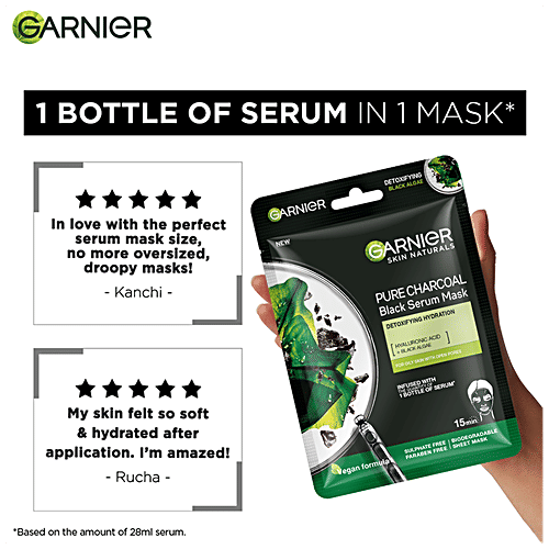 GARNIER Pure Charcoal Black Serum Face Sheet Mask - For Oily Skin With Open Pores 28 g