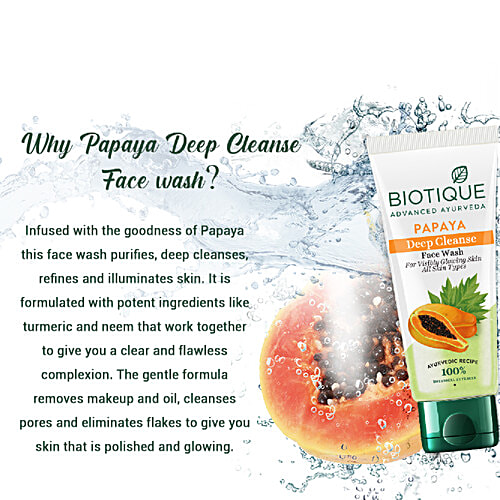 BIOTIQUE Deep Cleanse Face Wash - Papaya, For Visibly Glowing Skin, All Skin Type 50 ml