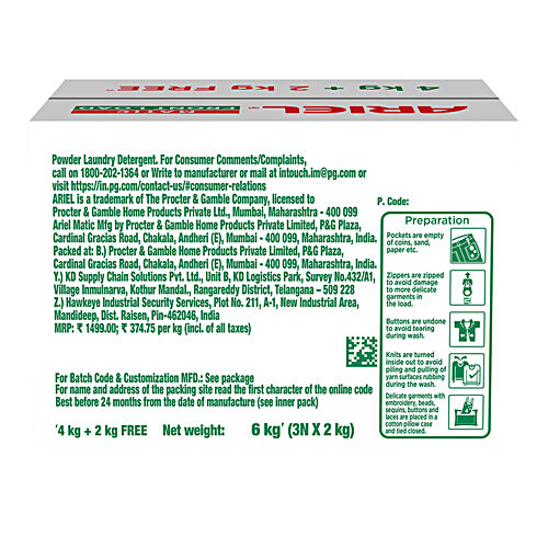 ARIEL Matic Detergent Powder Front Load - For Washing Machines 6 kg