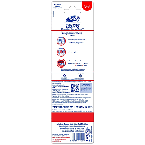 COLGATE 360 Whole Mouth Clean Toothbrush 3 pcs