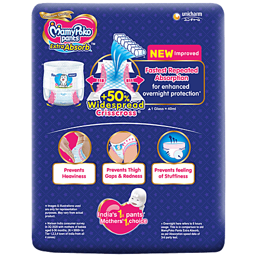 MAMY POKO Pants Diaper Extra Absorb - Medium Size, Prevents Leakage, Pull Up 6 pcs