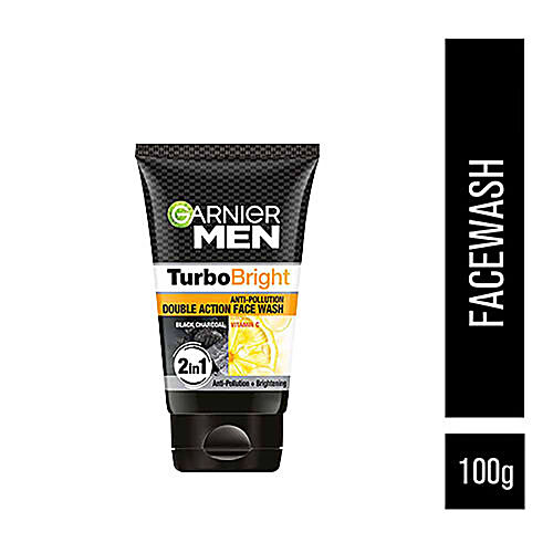 GARNIER MEN Turbo Bright Anti-Pollution Double Action Face Wash - Cleans Skin Deeply 100 g