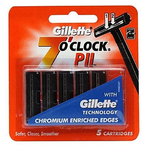 GILLETTE 7 O Clock Cartridges - P II With Chromium Enriched Edges, 5 pcs Pouch 5 pcs