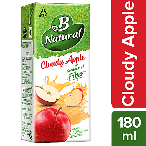 B NATURAL Apple Juice - Rich In Fibre, Vitamin C & E, 100% Fruit Pulp & 0% Concentrate 180 ml