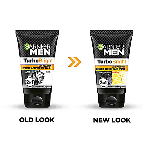 GARNIER MEN Turbo Bright Anti-Pollution Double Action Face Wash - Cleans Skin Deeply 100 g