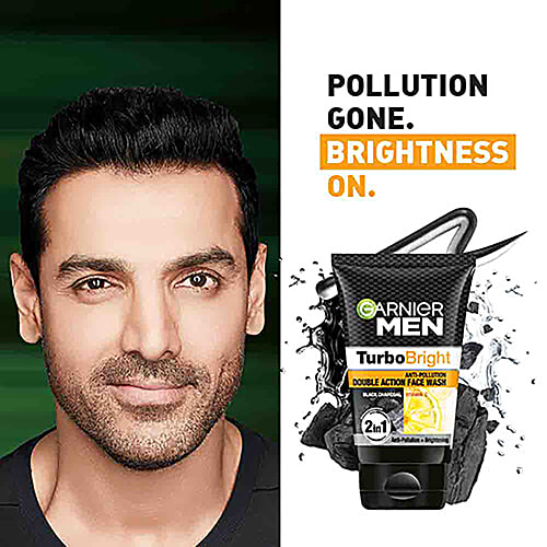 GARNIER MEN Turbo Bright Anti-Pollution Double Action Face Wash - Cleans Skin Deeply 100 g