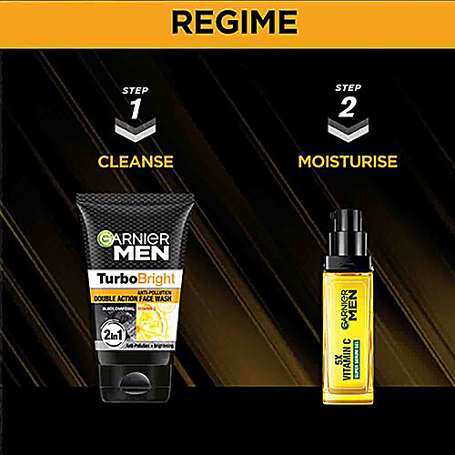 GARNIER MEN Turbo Bright Anti-Pollution Double Action Face Wash - Cleans Skin Deeply 100 g