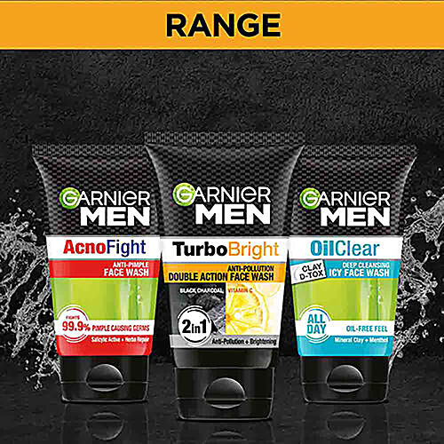 GARNIER MEN Turbo Bright Anti-Pollution Double Action Face Wash - Cleans Skin Deeply 100 g