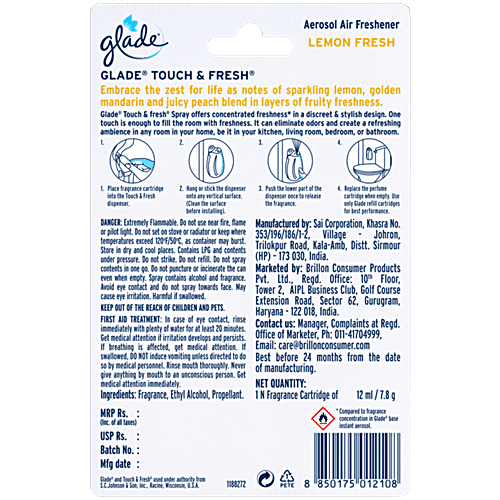 GLADE Touch & Fresh Aerosol Air Freshener - Lemon Fresh 12 ml