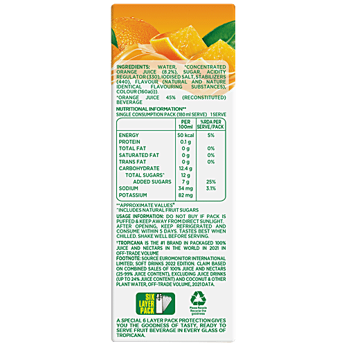 TROPICANA Orange Delight Fruit Juice - No Added Preservatives 180 ml