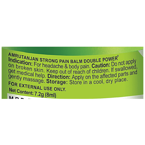 AMRUTANJAN Strong Pain Balm Headache Balm Massage - Faster Relaxation, Double Power 8 ml