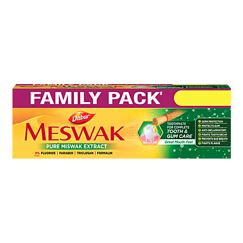 DABUR MESWAK Toothpaste, with Free Toothbrush - For Complete Gum Care, Paraben & Fluoride Free 300g