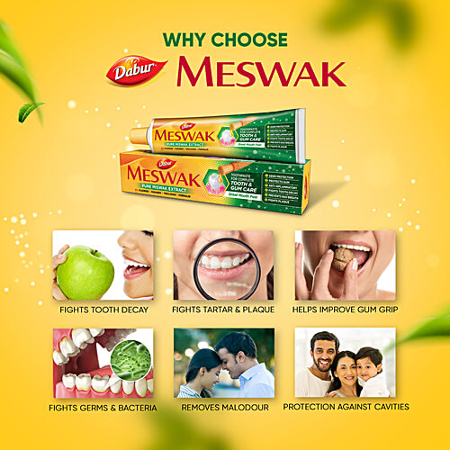 DABUR MESWAK Toothpaste, with Free Toothbrush - For Complete Gum Care, Paraben & Fluoride Free 300g