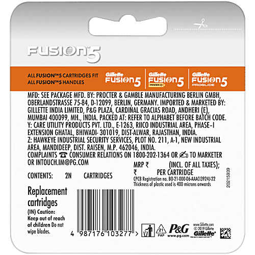GILLETTE Fusion 5 Razor Cartridges - For Men 2 pcs