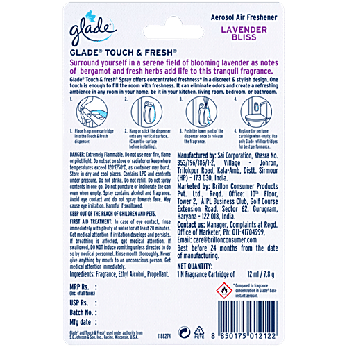 GLADE Touch & Fresh Aerosol Air Freshener - Wild Lavender 12 ml