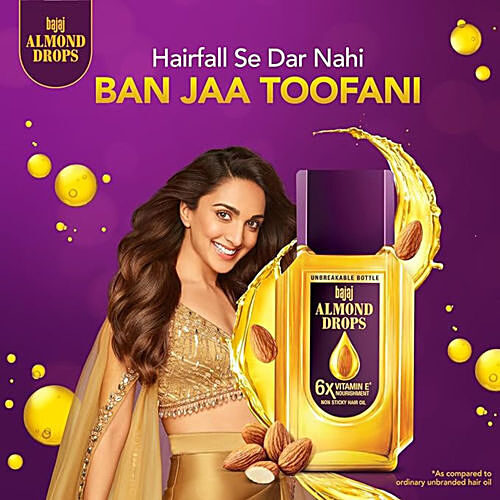 BAJAJ Almond Drops Non-Sticky Hair Oil - For Healthy & Beautiful Hair, With 6X Vitamin E Nourishment 285 ml