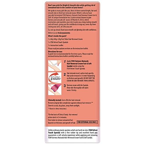 FEM Fairness Naturals Hair Removal Cream Fair & Soft - Sandal, Dry Skin 40 g