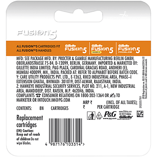GILLETTE Fusion 5 Manual Shaving Blades for men  (Pack of 8 Cartridges) 8 pcs