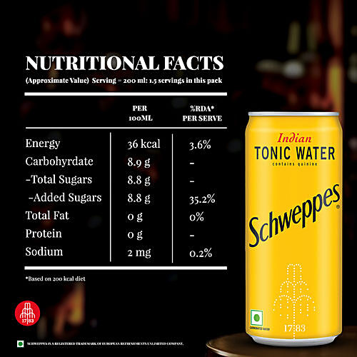 SCHWEPPES Indian Tonic Water - Contains Quinine, Soda Water With Refreshing Taste 300 ml