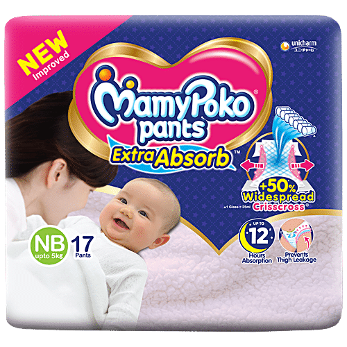 MAMYPOKO Pants Diapers Extra Absorb - New Born, Prevents Leakage 17 pcs