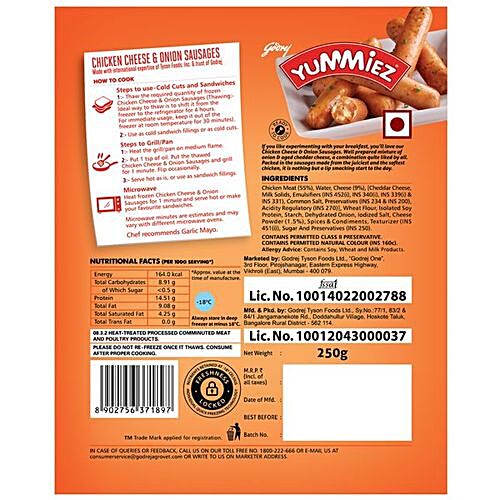 GODREJ YUMMIEZ Chicken Cheese & Onion Sausages 250 g