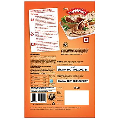 GODREJ YUMMIEZ Chicken Pepper & Herb Salami 250 g