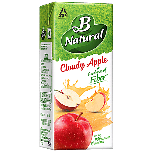 B NATURAL Apple Juice - Rich In Fibre, Vitamin C & E, 100% Fruit Pulp & 0% Concentrate 180 ml
