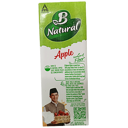 B NATURAL Apple Juice - Rich In Fibre, Vitamin C & E, 100% Fruit Pulp & 0% Concentrate 180 ml
