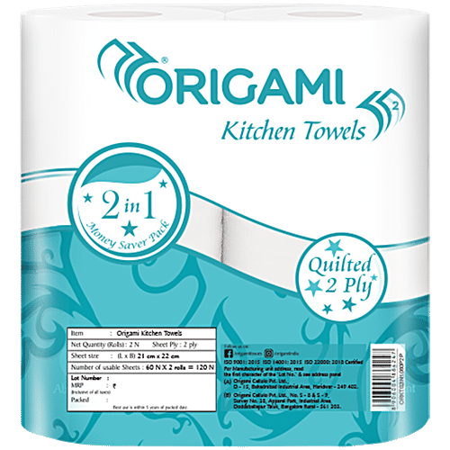 ORIGAMI 2 Ply Kitchen Tissue Paper Roll 2 pcs